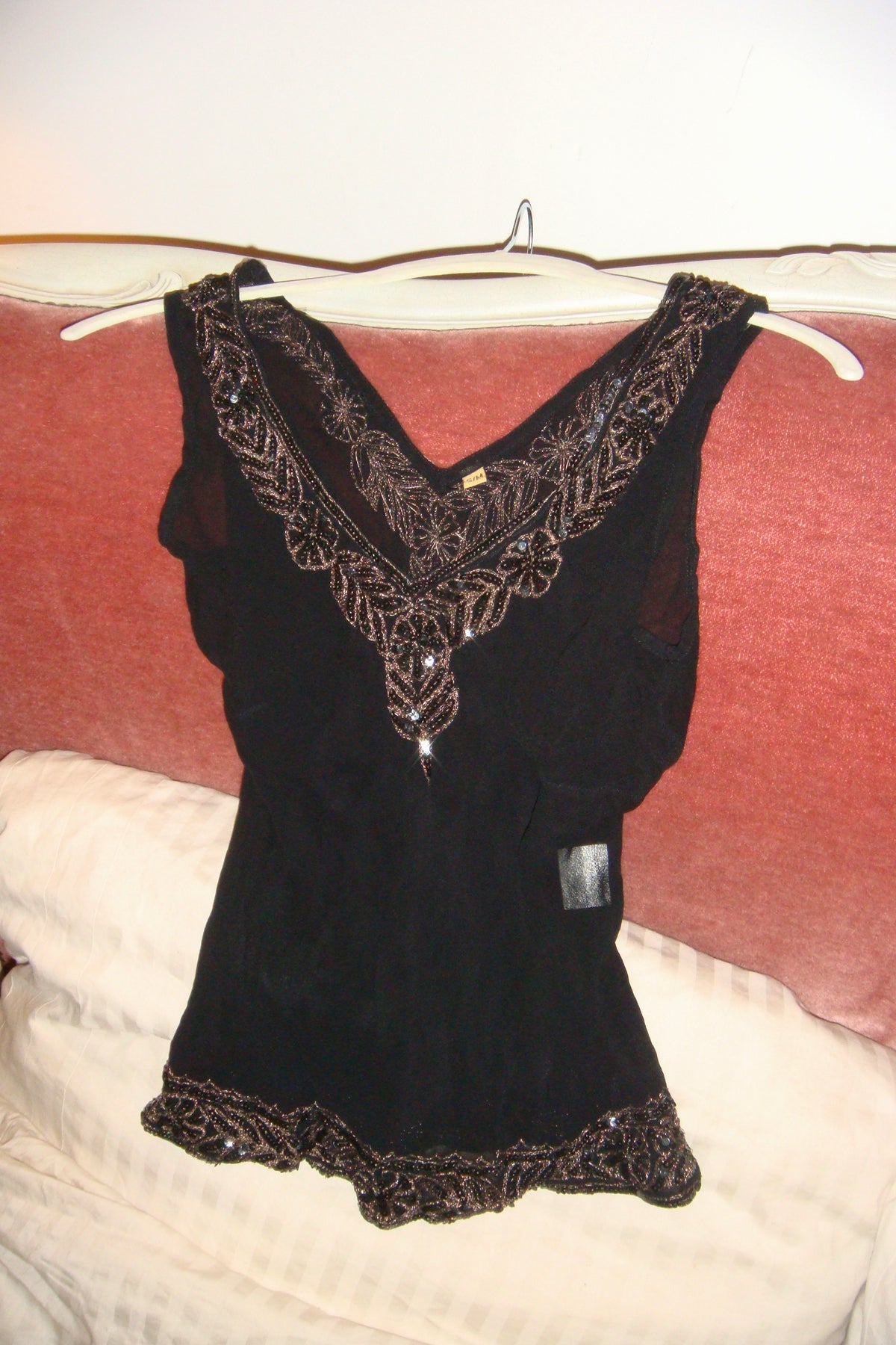Black Semitransparent Beaded Top