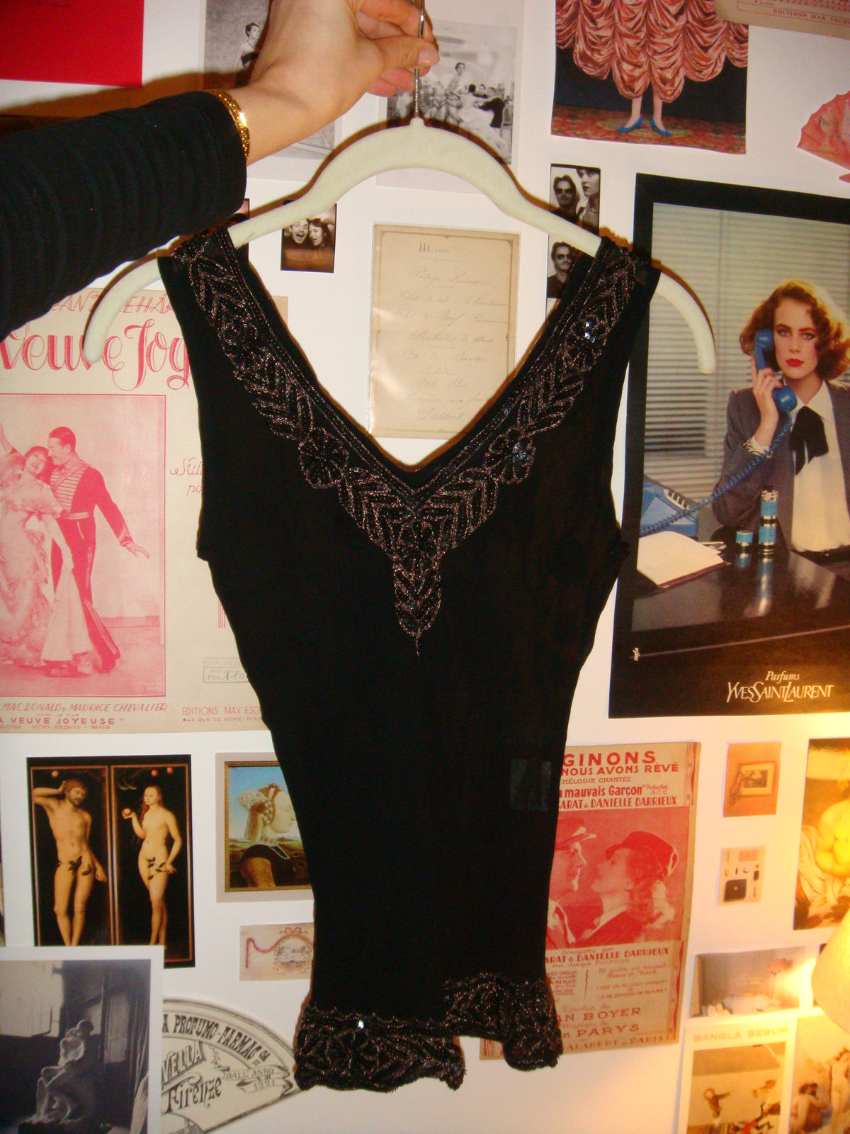 Black Semitransparent Beaded Top