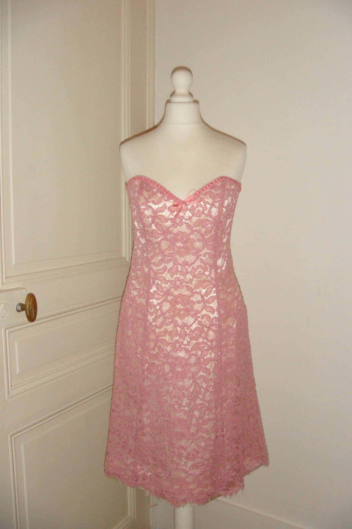 80's Georges Rech Lace Pink Corset Dress