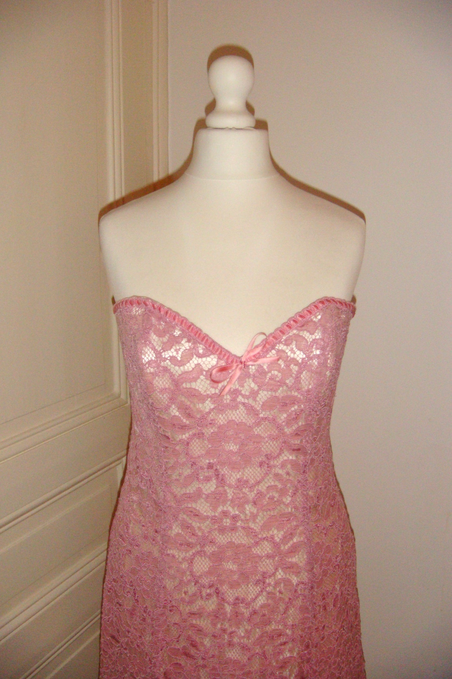 80's Georges Rech Lace Pink Corset Dress