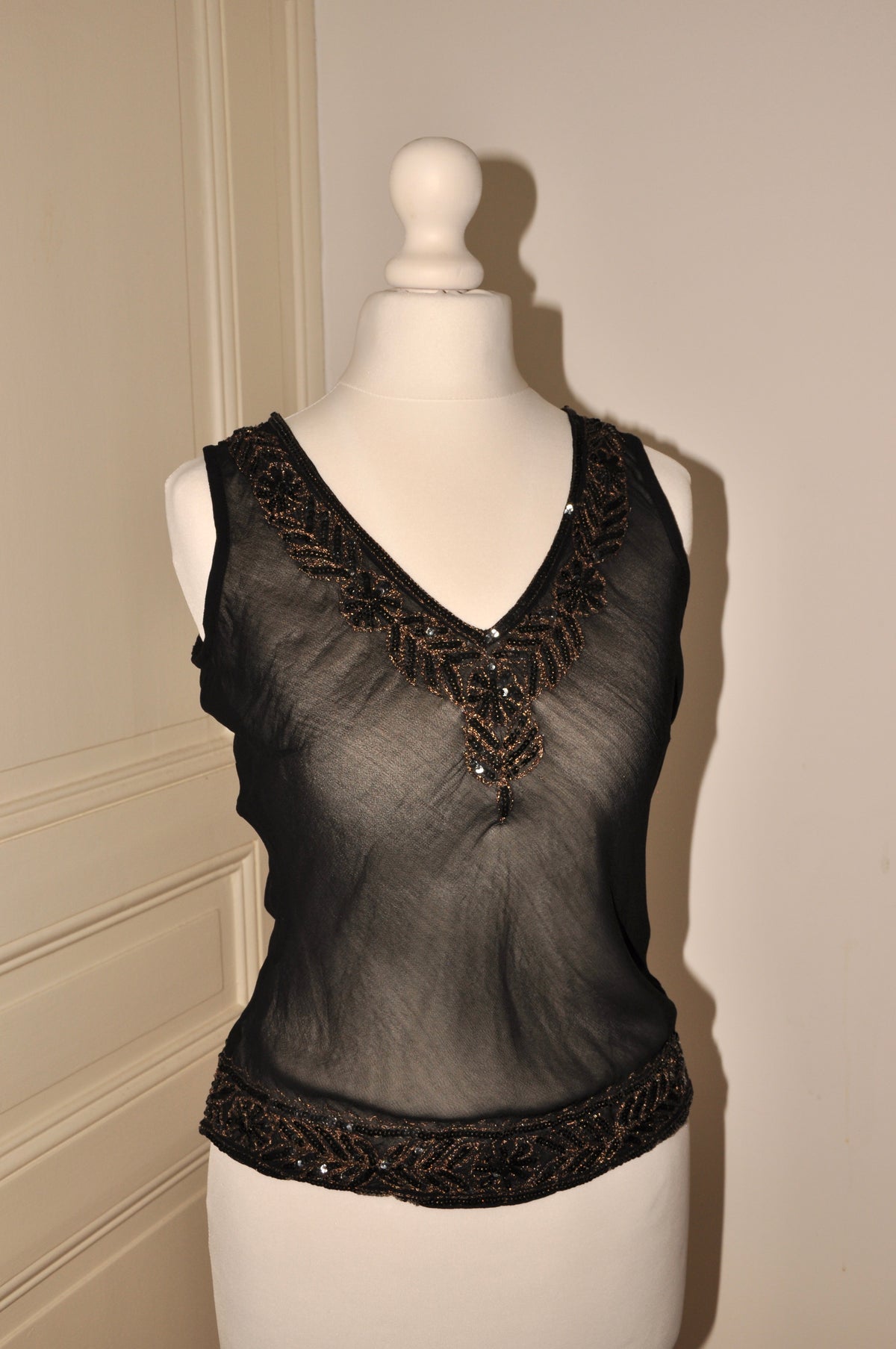 Black Semitransparent Beaded Top