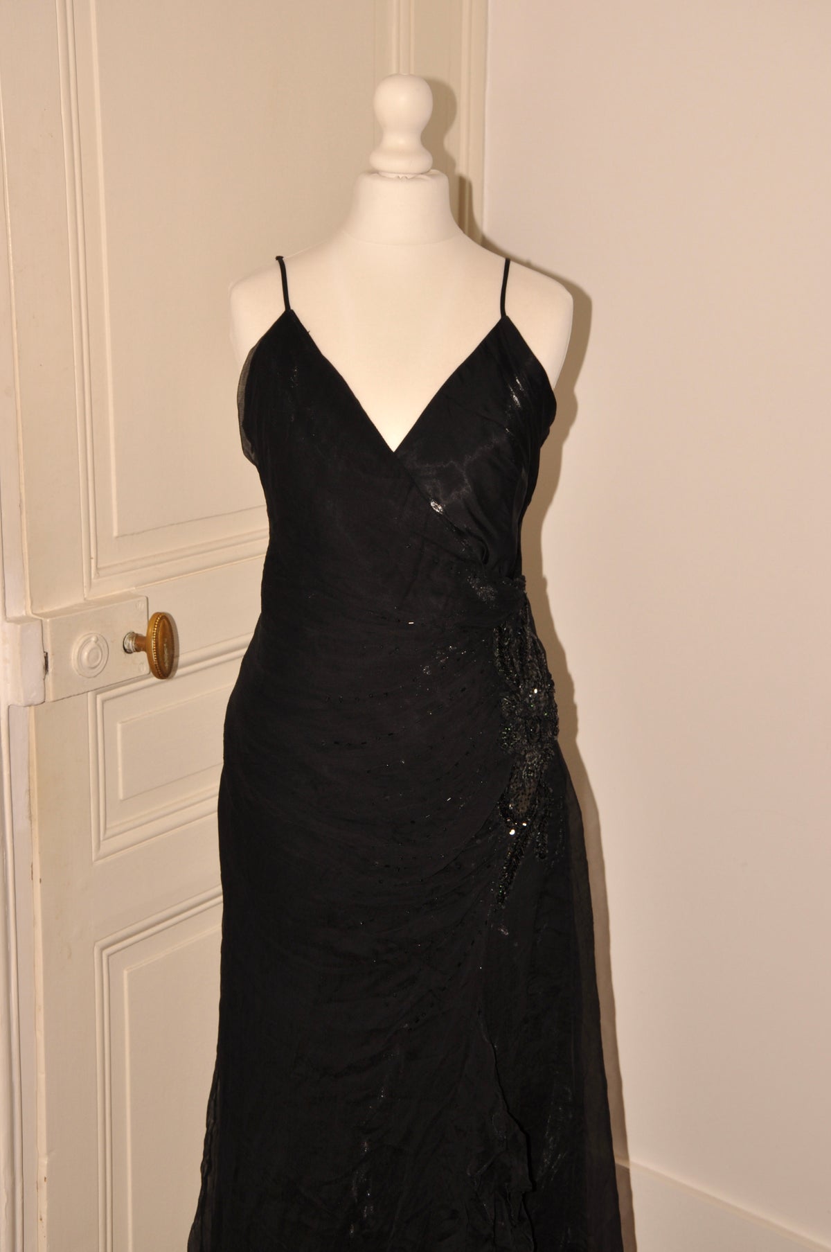 Long Silk Black Dress with Beaded details