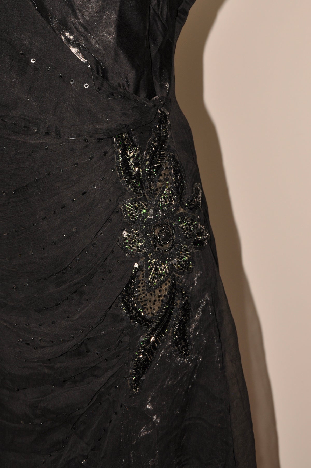 Long Silk Black Dress with Beaded details
