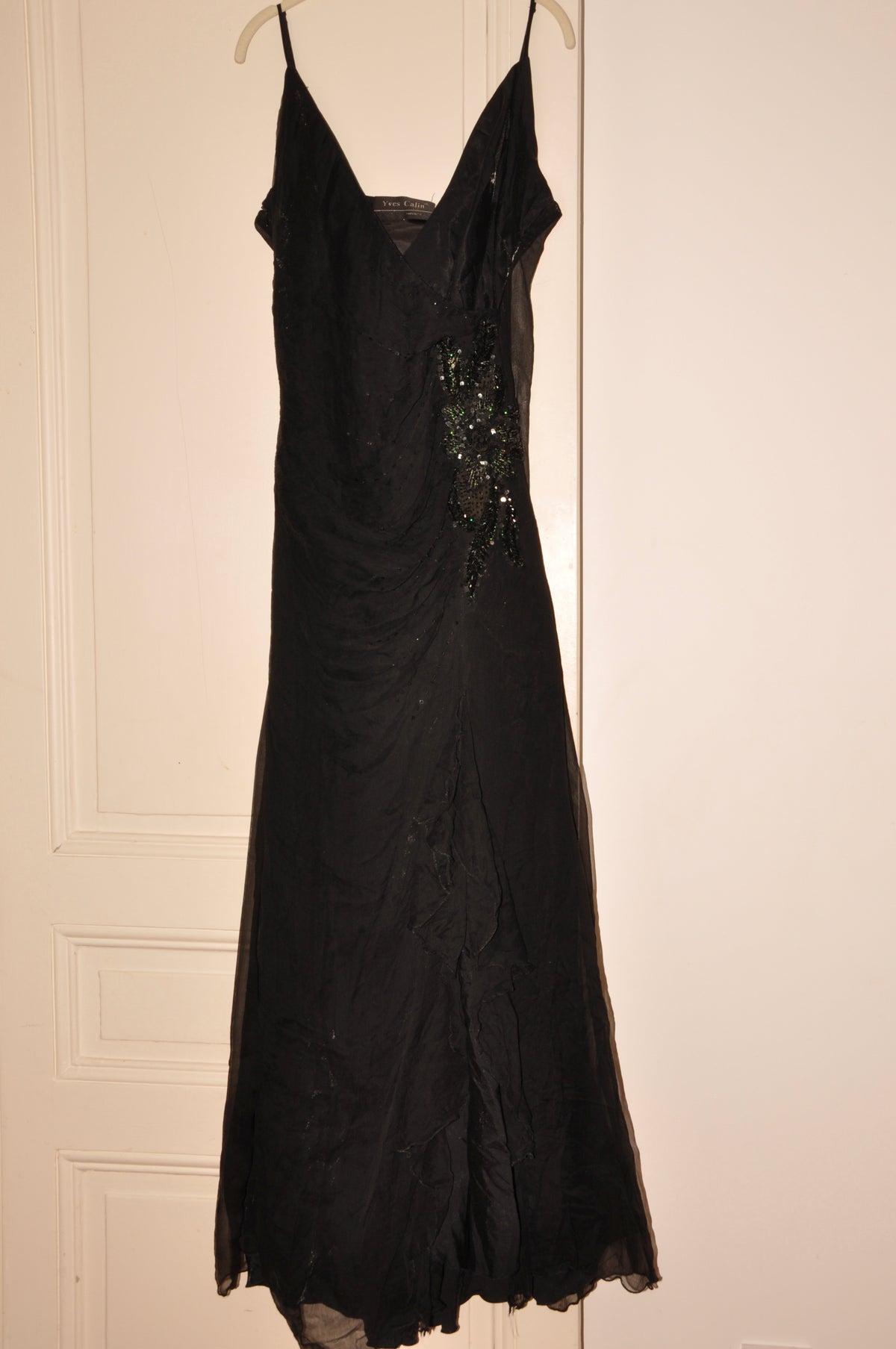 Long Silk Black Dress with Beaded details