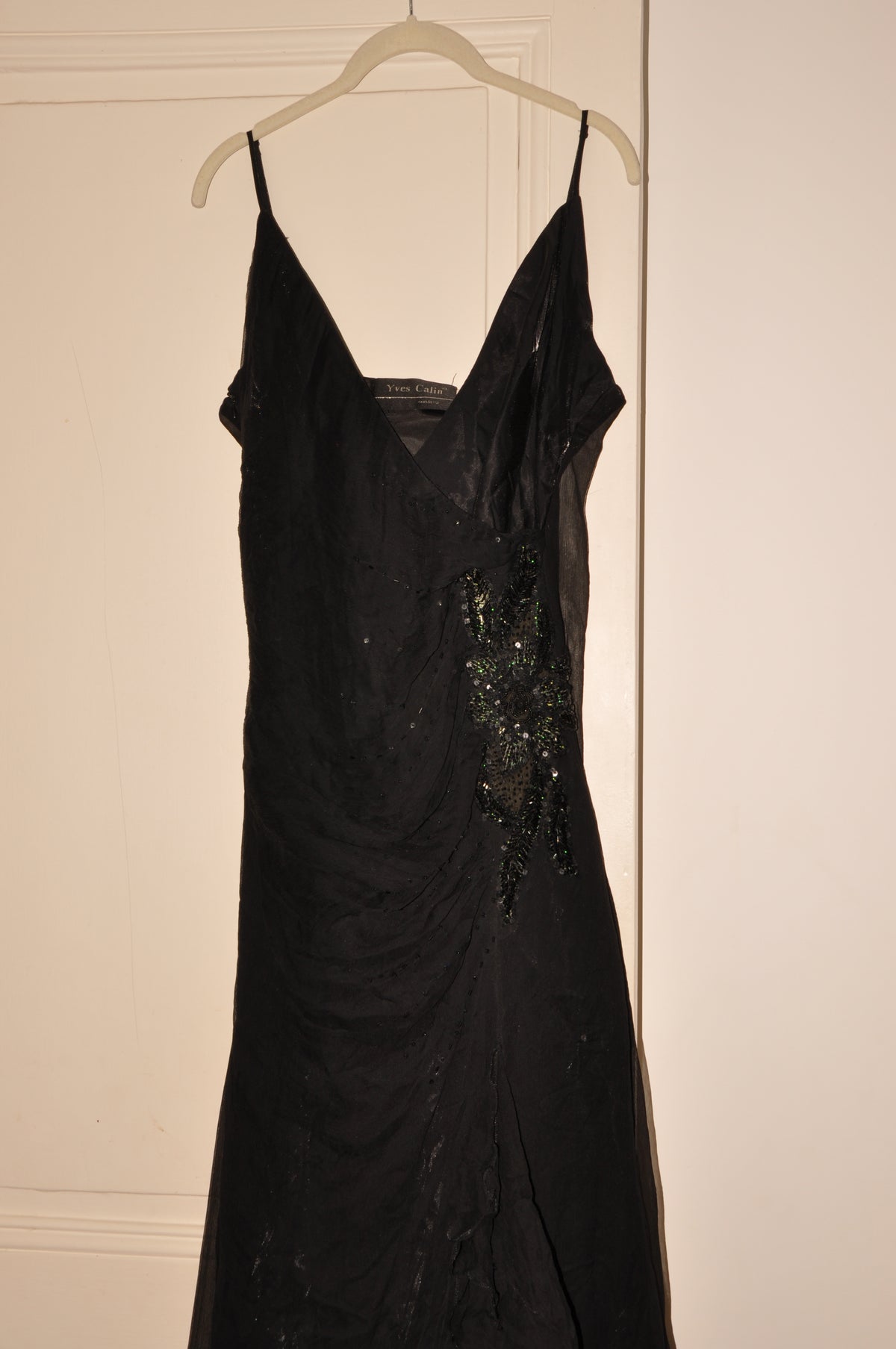 Long Silk Black Dress with Beaded details