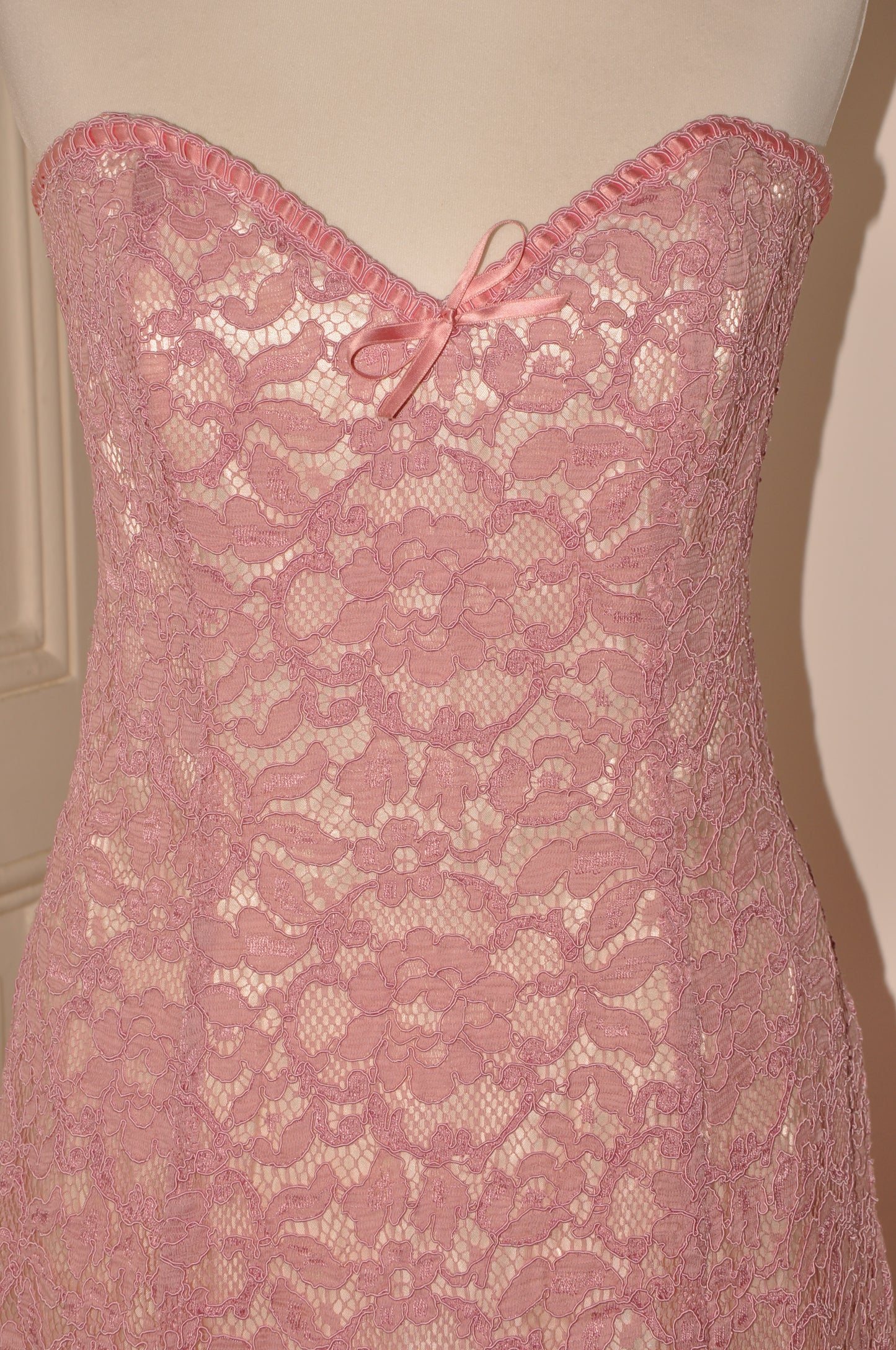 80's Georges Rech Lace Pink Corset Dress