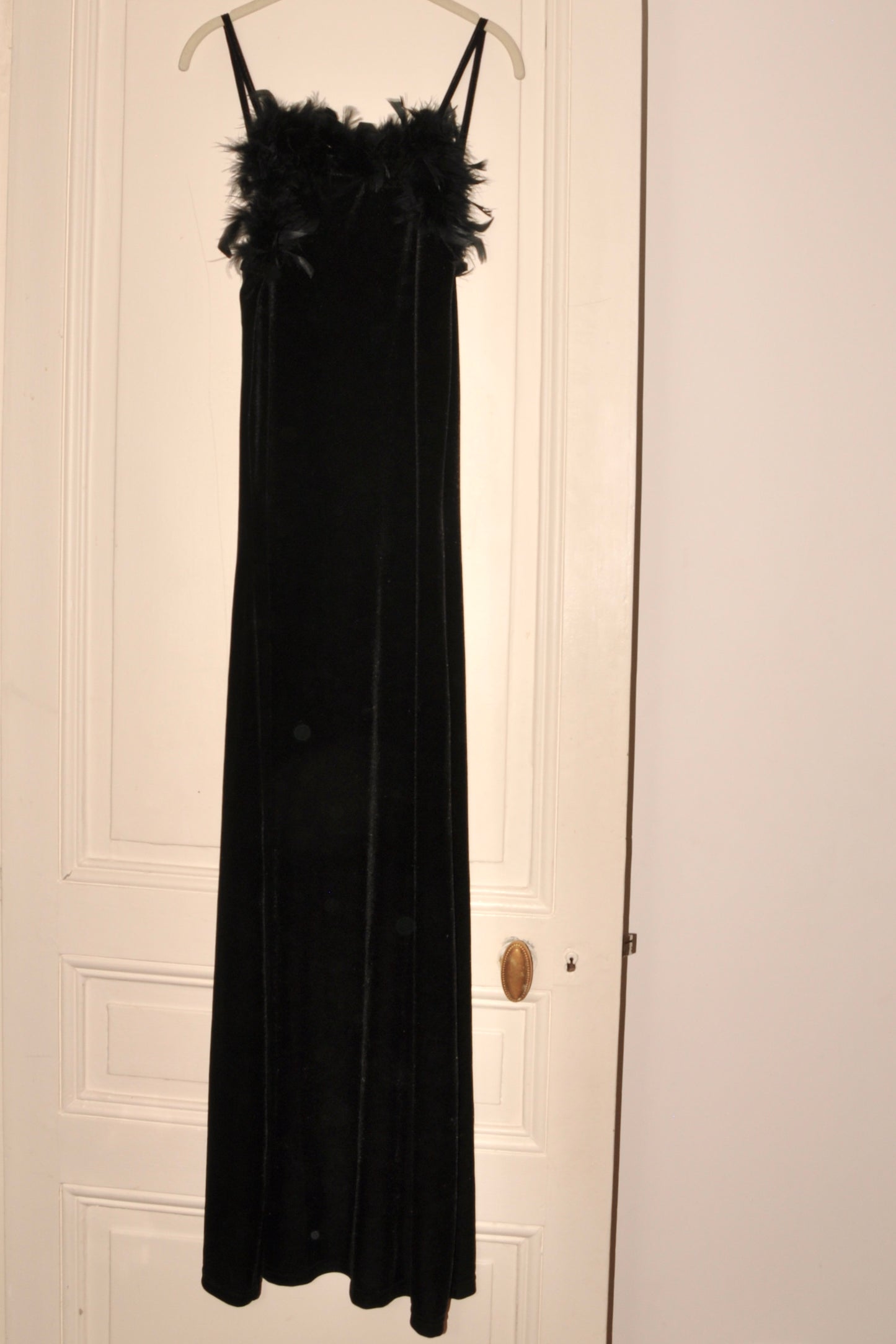 Black Velvet Dress with Feathers