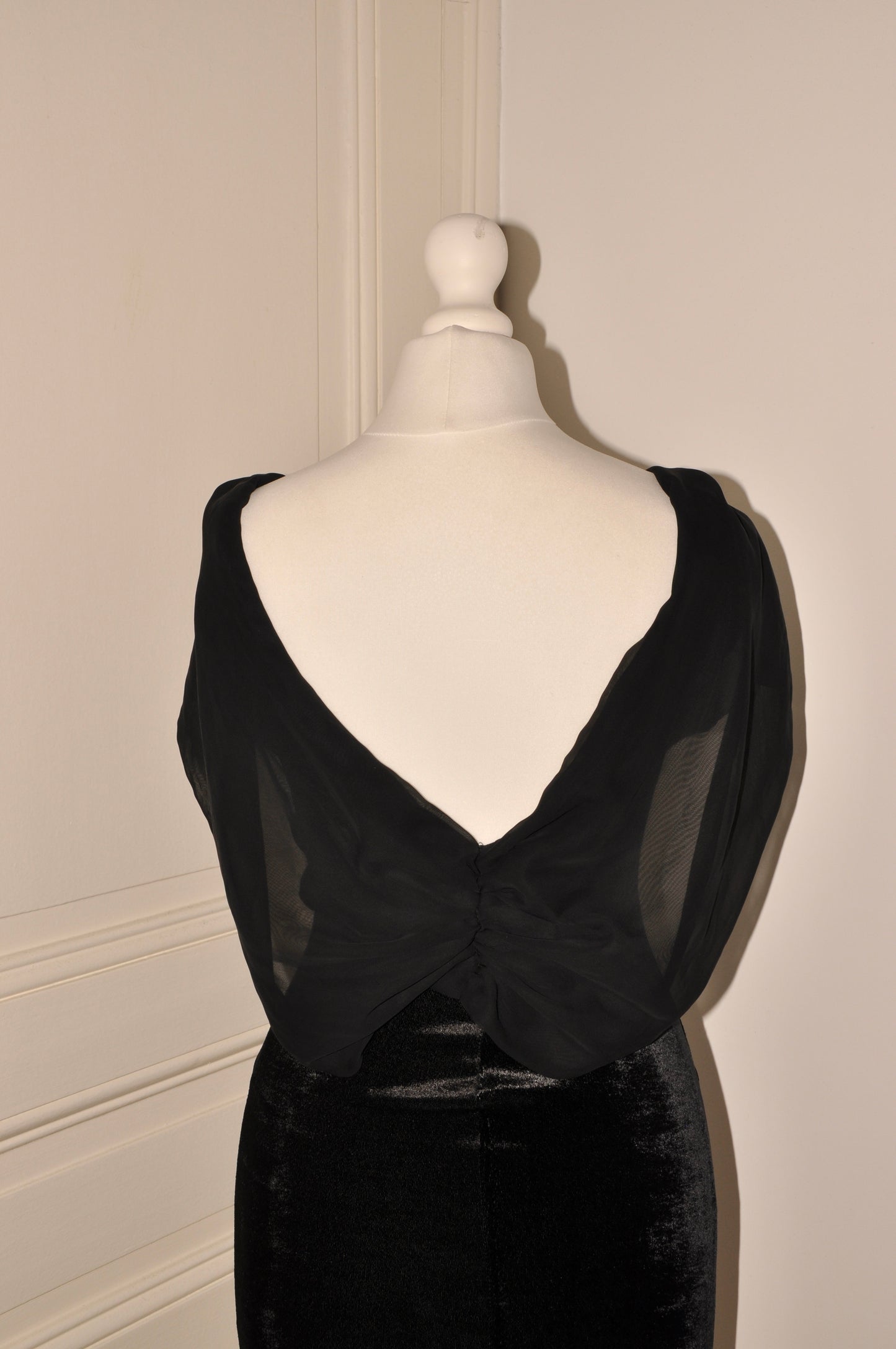 Rose Black Dress Draping Over the Shoulders
