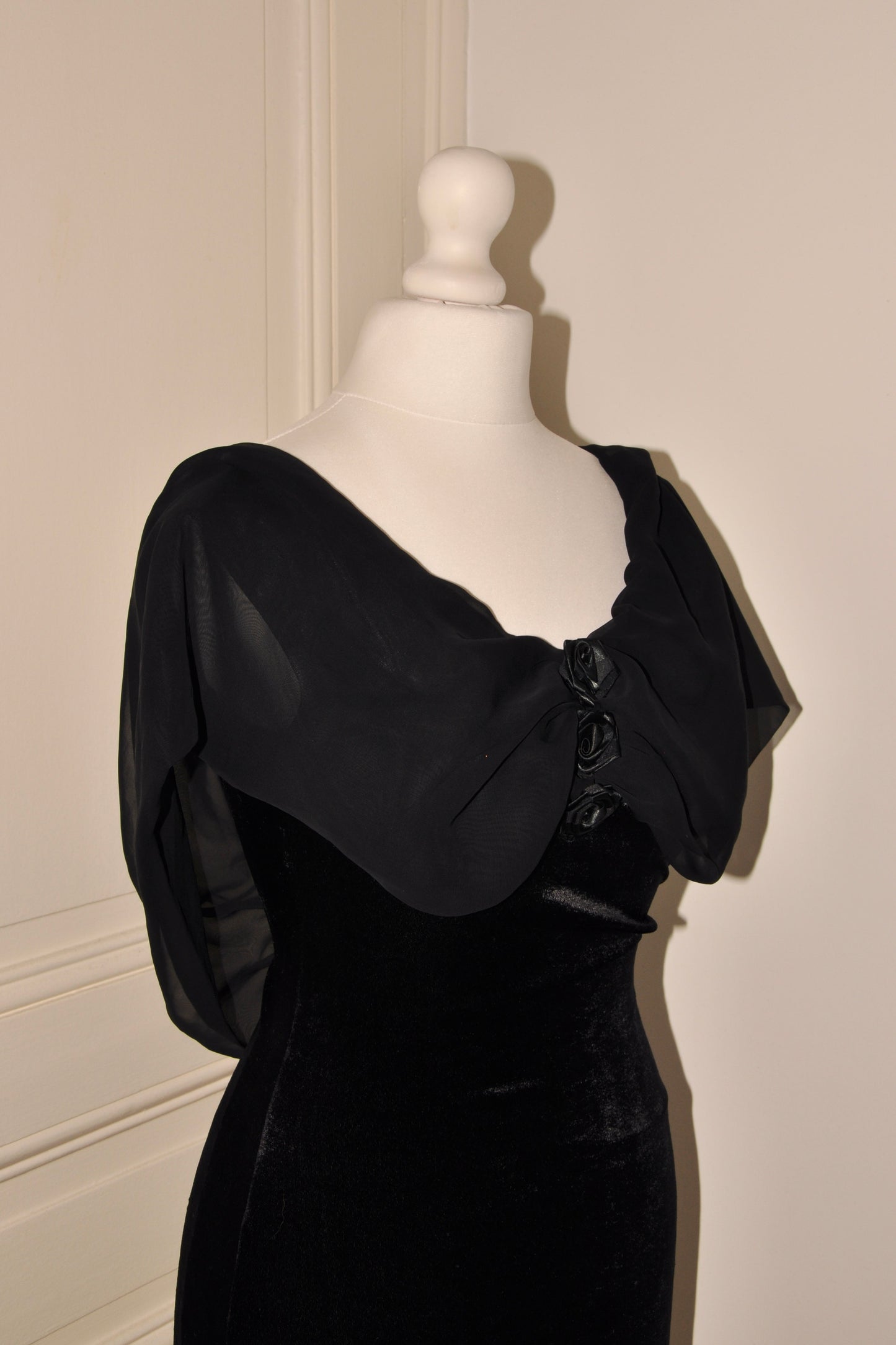 Rose Black Dress Draping Over the Shoulders